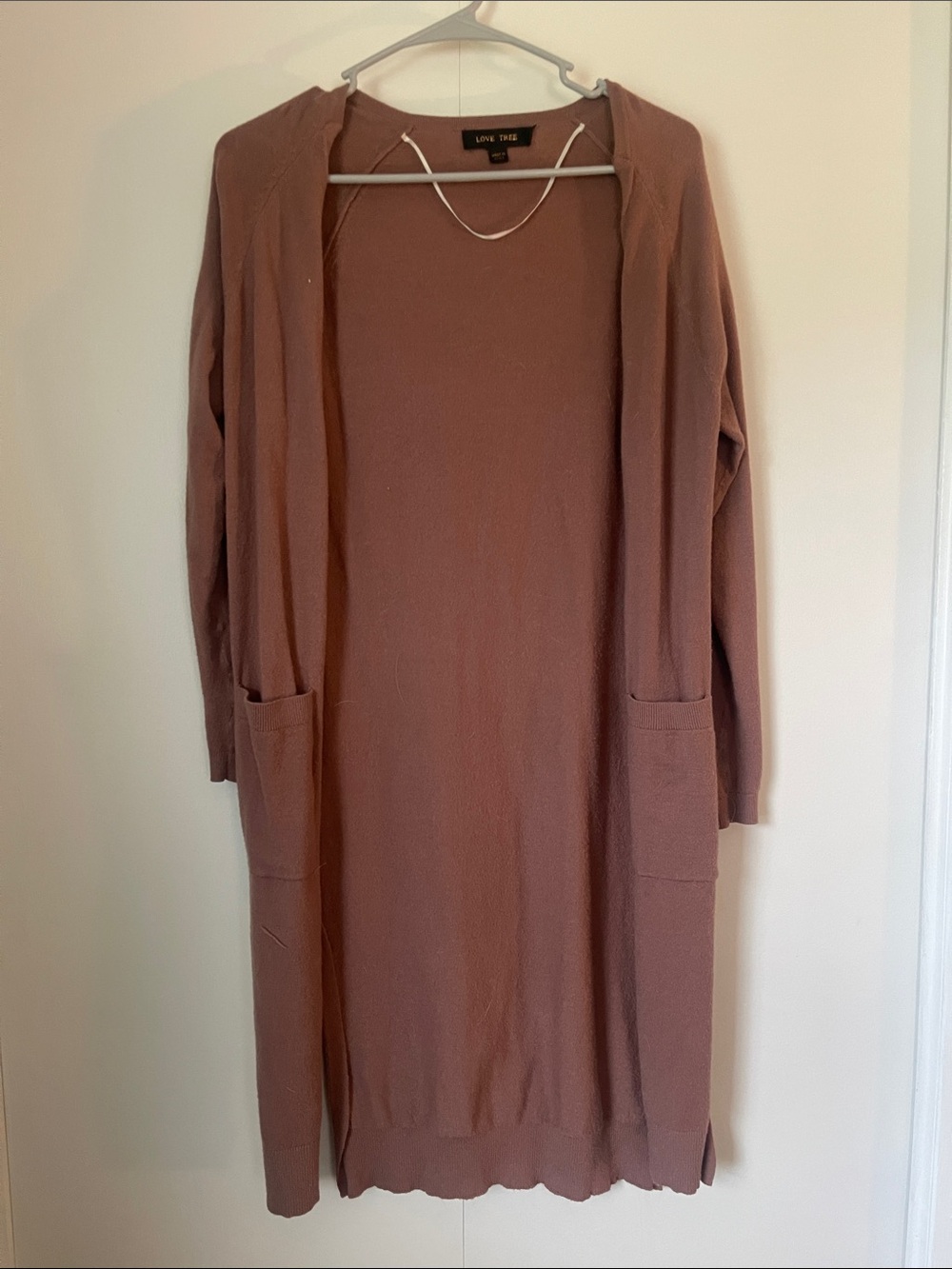 Love Tree Mauve Open-Front Longline Cardigan